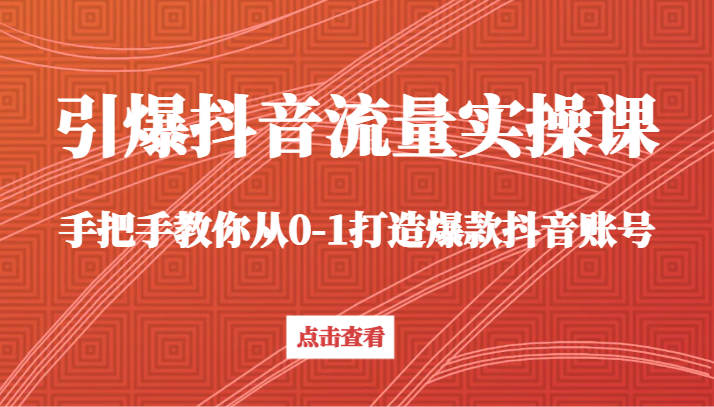 引爆抖音流量实操课，手把手教你从0-1打造爆款抖音账号（27节课）-<a href=