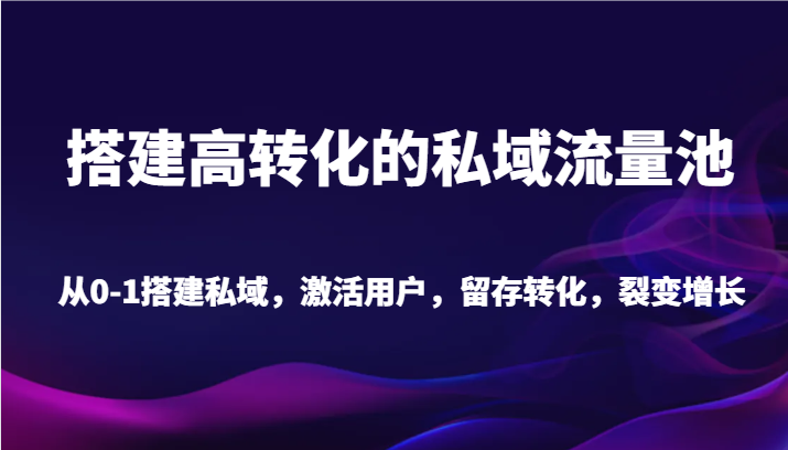 搭建高转化的私域流量池 从0-1搭建私域，激活用户，留存转化，裂变增长（20节课）-<a href=