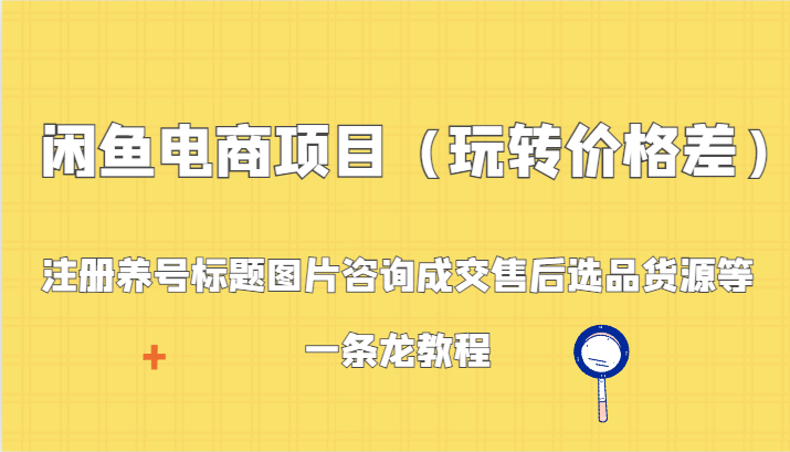 闲鱼电商项目（玩转价格差）：注册养号标题图片咨询成交售后选品货源等，一条龙教程-<a href=