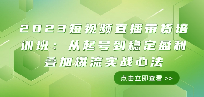 2023短视频直播带货培训班：从起号到稳定盈利叠加爆流实战心法（11节课）-<a href=