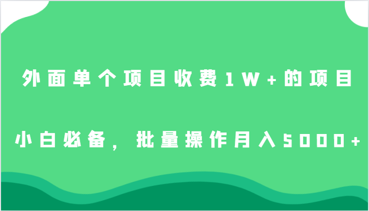 外面单个项目收费1W+的项目，小白必备，批量操作月入5000+-<a href=