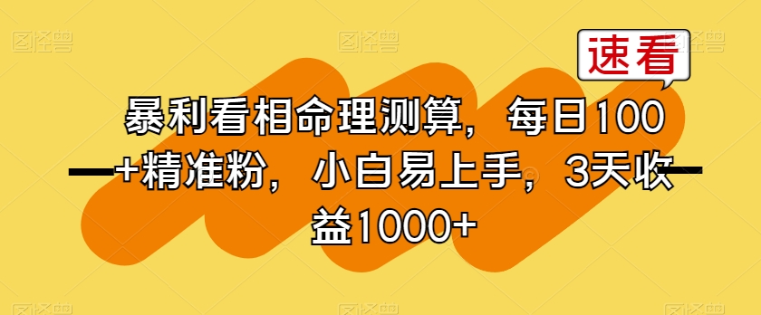 暴利看相命理测算，每日100+精准粉，小白易上手，3天收益1000+【揭秘】-<a href=