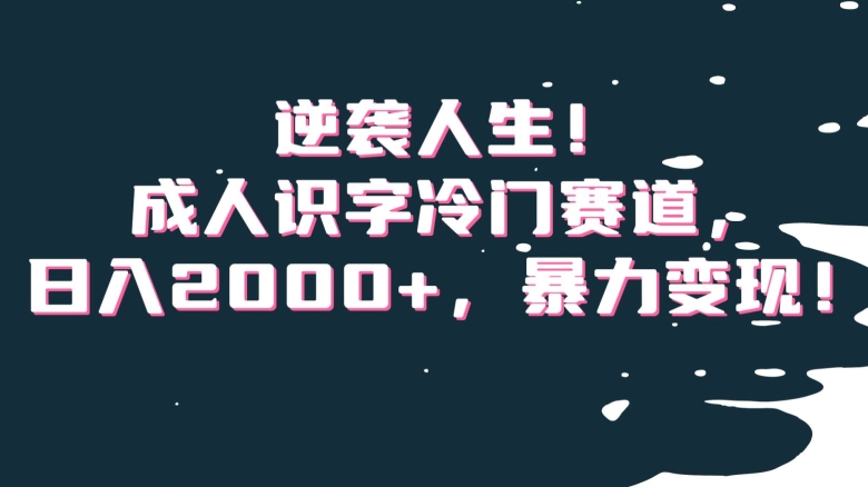 逆袭人生！成人识字冷门赛道，日入2000+，暴力变现！【揭秘】-<a href=