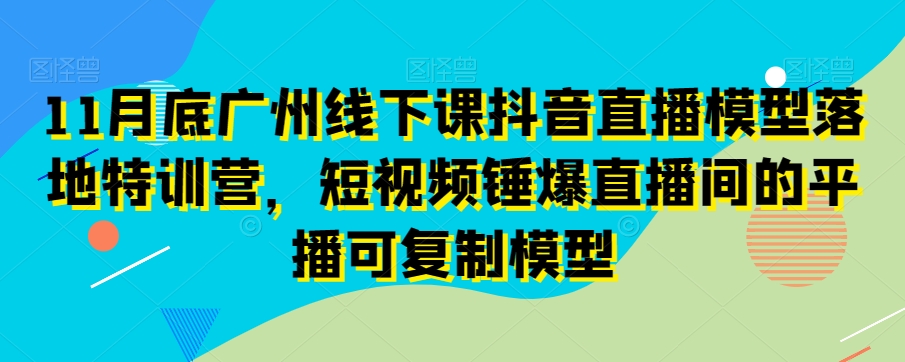 11月底广州线下课抖音直播模型落地特训营，短视频锤爆直播间的平播可复制模型-<a href=
