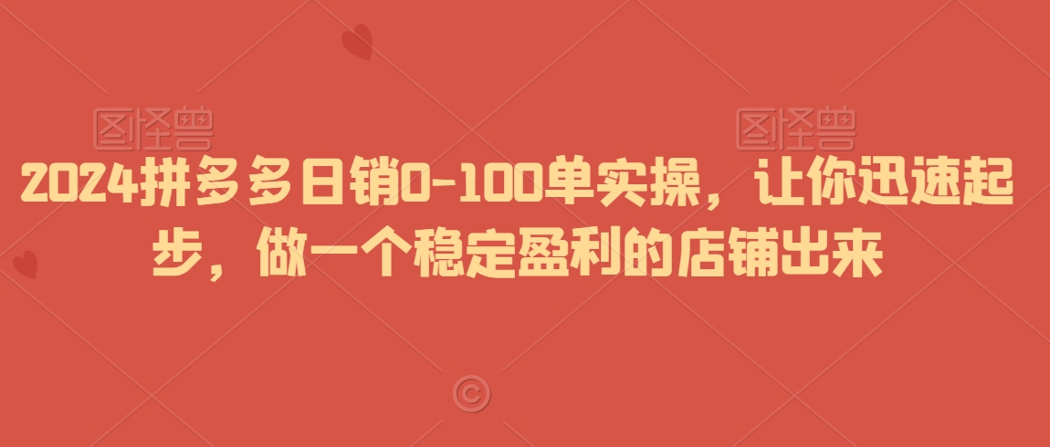2024拼多多日销0-100单实操，让你迅速起步，做一个稳定盈利的店铺出来-<a href=