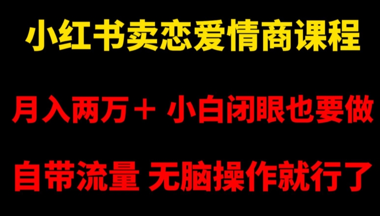 小红书卖恋爱情商课程，月入两万＋，小白闭眼也要做，自带流量，无脑操作就行了【揭秘】-<a href=