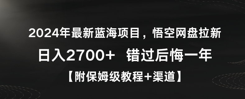2024年最新蓝海项目，悟空网盘拉新，日入2700+错过后悔一年【附保姆级教程+渠道】-<a href=