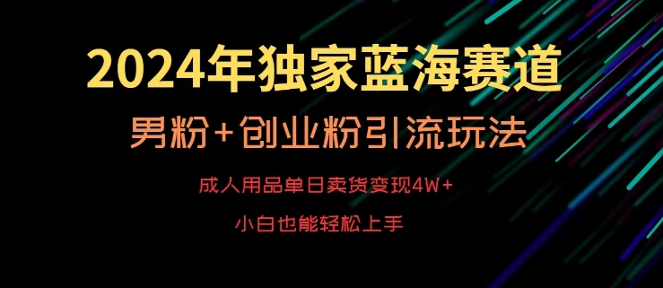 2024年独家蓝海赛道，成人用品单日卖货变现4W+，男粉+创业粉引流玩法，不愁搞不到流量-<a href=