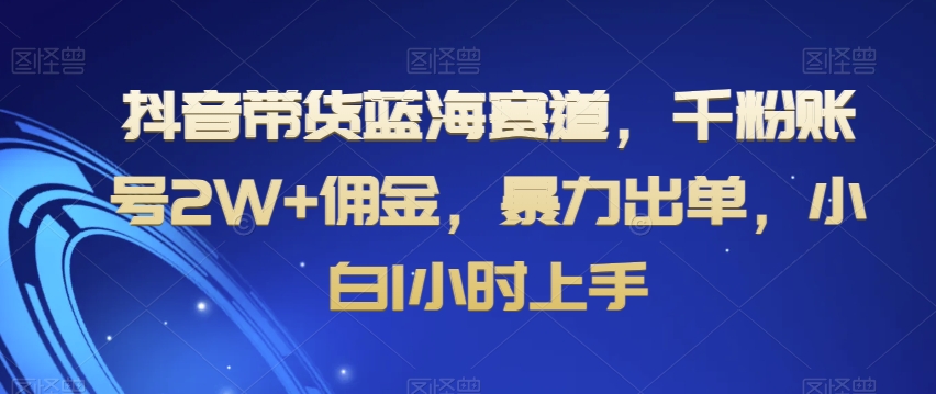 抖音带货蓝海赛道，千粉账号2W+佣金，暴力出单，小白1小时上手【揭秘】-<a href=