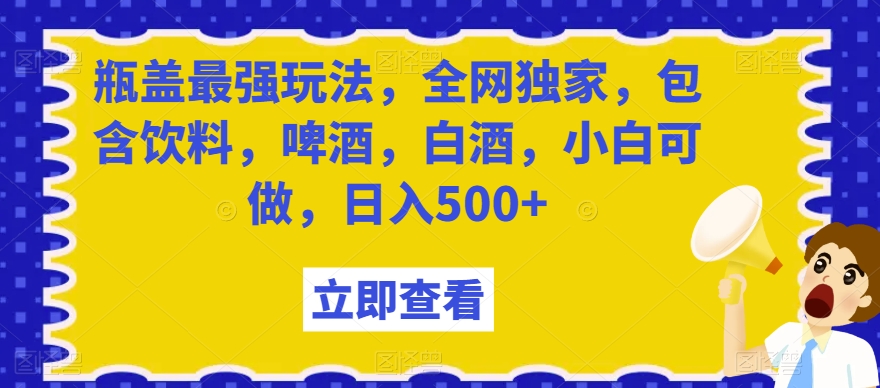 瓶盖最强玩法，全网独家，包含饮料，啤酒，白酒，小白可做，日入500+【揭秘】-<a href=
