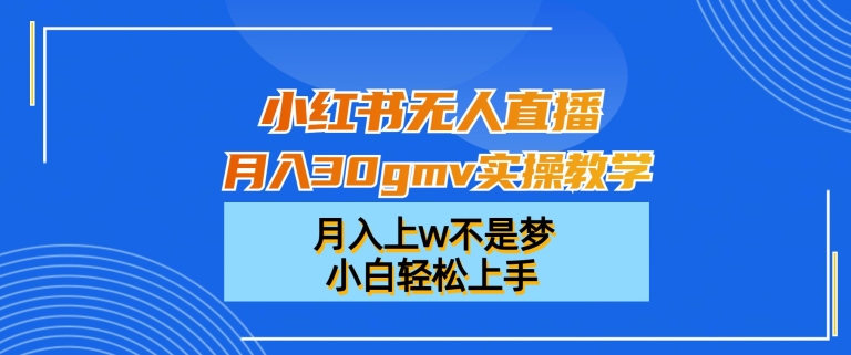 小红书无人直播月入30gmv实操教学，月入上w不是梦，小白轻松上手-<a href=