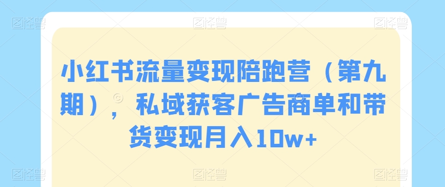 小红书流量变现陪跑营（第九期），私域获客广告商单和带货变现月入10w+-<a href=