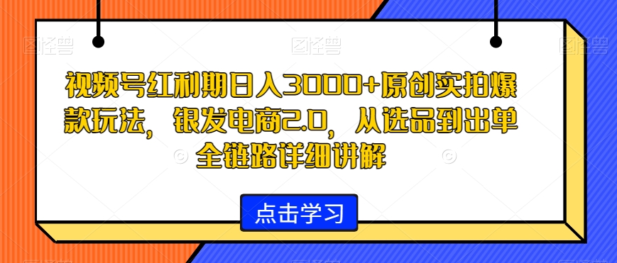 视频号红利期日入3000+原创实拍爆款玩法，银发电商2.0，从选品到出单全链路详细讲解-<a href=