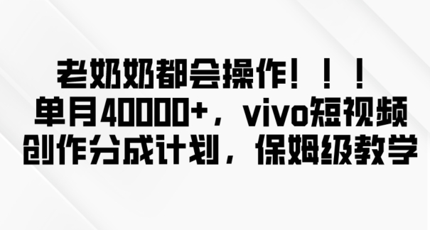 老奶奶都会操作，新平台无脑操作，单月40000+，vivo短视频创作分成计划【揭秘】-<a href=