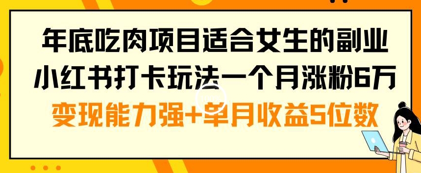年底吃肉项目适合女生的副业小红书打卡玩法一个月涨粉6万+变现能力强+单月收益5位数-<a href=