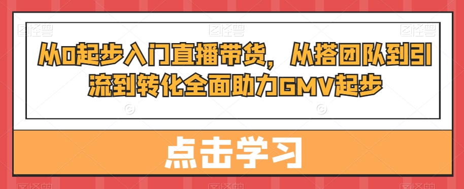 从0起步入门直播带货，​从搭团队到引流到转化全面助力GMV起步-<a href=
