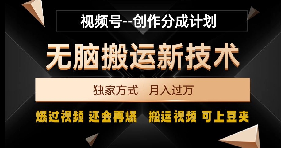 视频号无脑搬运新技术，破原创壕流量，独家方式，爆过视频，还会再爆【揭秘】-<a href=