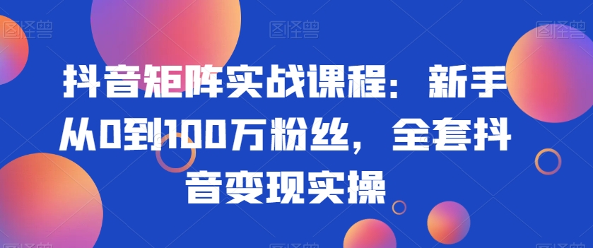 抖音矩阵实战课程：新手从0到100万粉丝，全套抖音变现实操-<a href=
