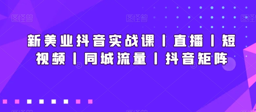 新美业抖音实战课丨直播丨短视频丨同城流量丨抖音矩阵-<a href=