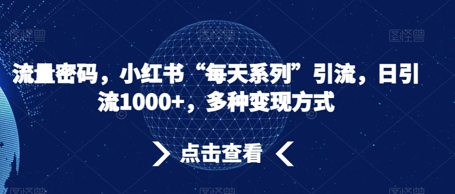 流量密码，小红书“每天系列”引流，日引流1000+，多种变现方式【揭秘】-<a href=