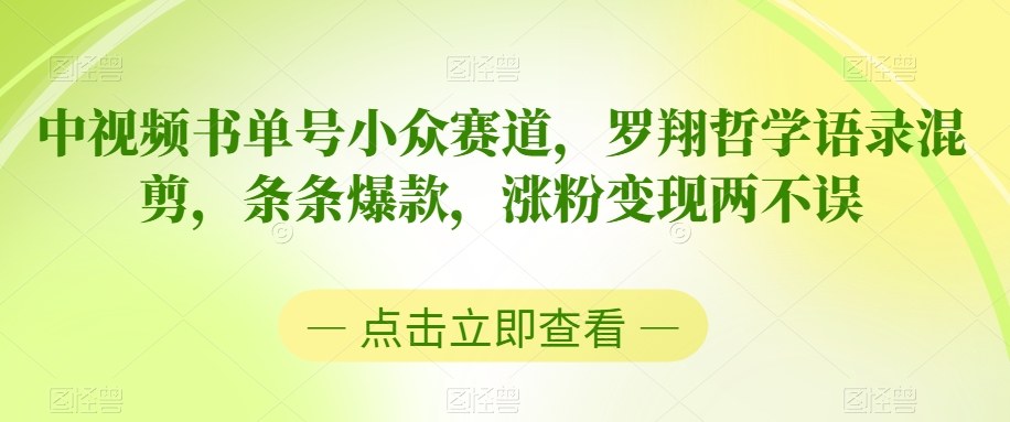 中视频书单号小众赛道，罗翔哲学语录混剪，条条爆款，涨粉变现两不误-<a href=
