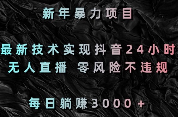 新年暴力项目，最新技术实现抖音24小时无人直播，零风险不违规，每日躺赚3000＋-<a href=