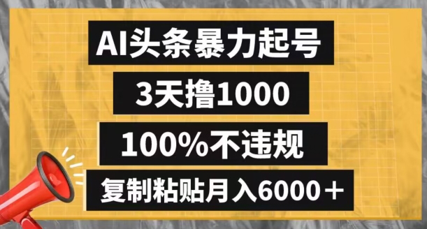 AI头条暴力起号，3天撸1000,100%不违规，复制粘贴月入6000＋【揭秘】-<a href=