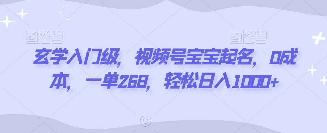 玄学入门级，视频号宝宝起名，0成本，一单268，轻松日入1000+-<a href=