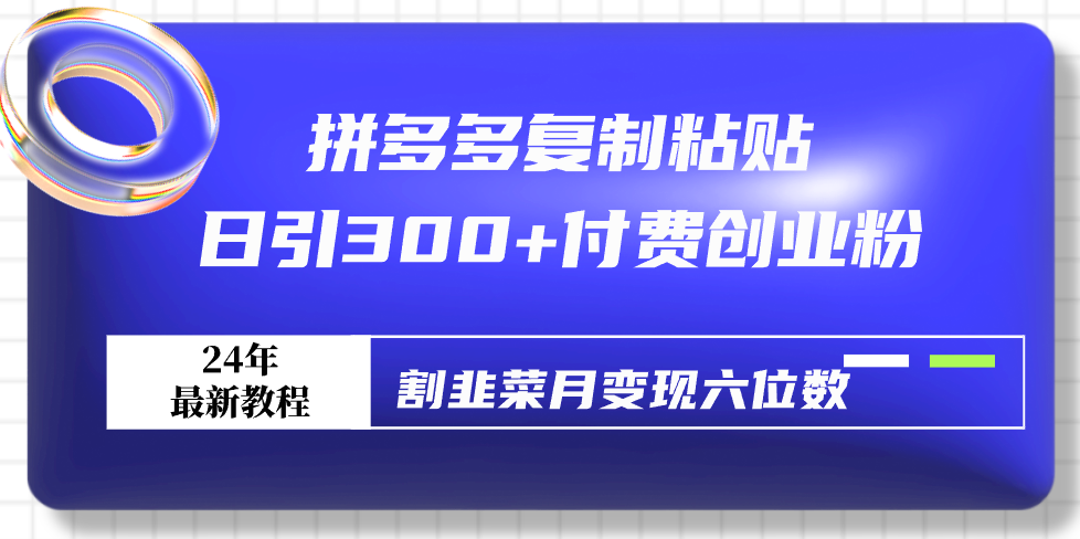 （9129期）拼多多复制粘贴日引300+付费创业粉，割韭菜月变现六位数最新教程！-<a href=