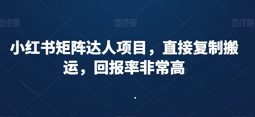 小红书矩阵达人项目，直接复制搬运，回报率非常高-<a href=