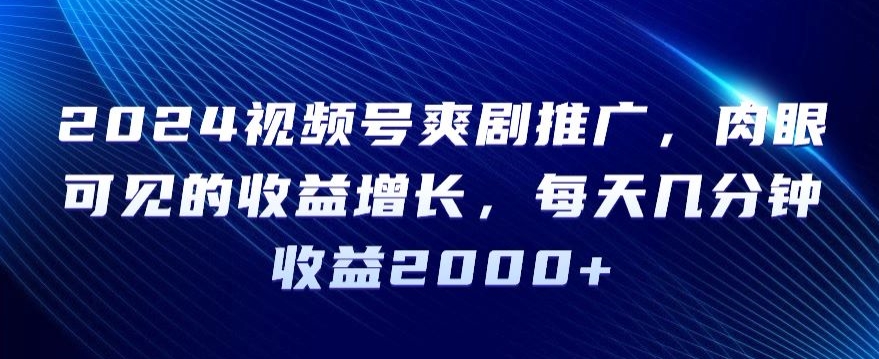 2024视频号爽剧推广，肉眼可见的收益增长，每天几分钟收益2000+-<a href=