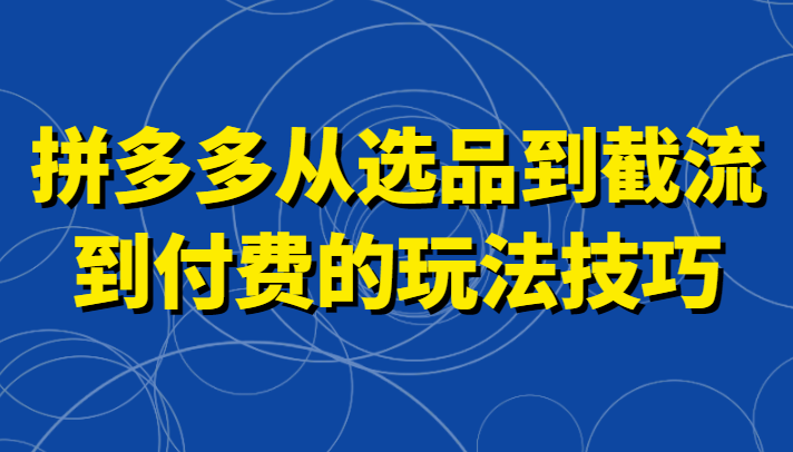 拼多多从选品到截流到付费的玩法技巧，助你掌握截流自然流量，高投产，强付费快速启动-<a href=