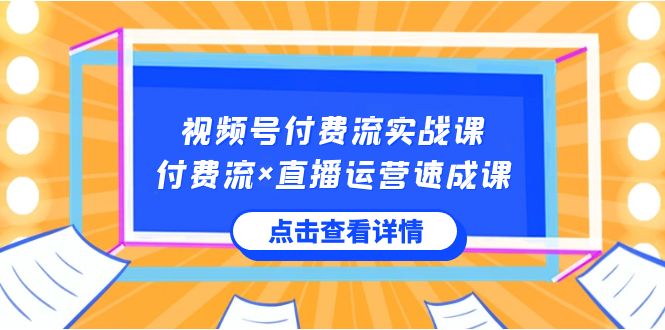 视频号付费流实战课，付费流×直播运营速成课，让你快速掌握视频号核心运营技能-<a href=