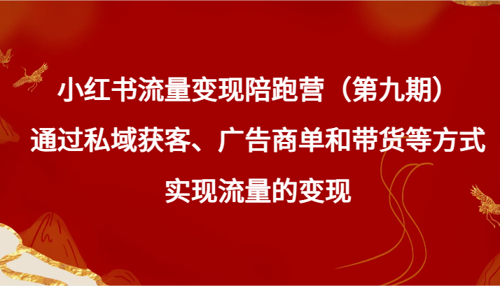小红书流量变现陪跑营（第九期）通过私域获客、广告商单和带货等方式实现流量变现-<a href=
