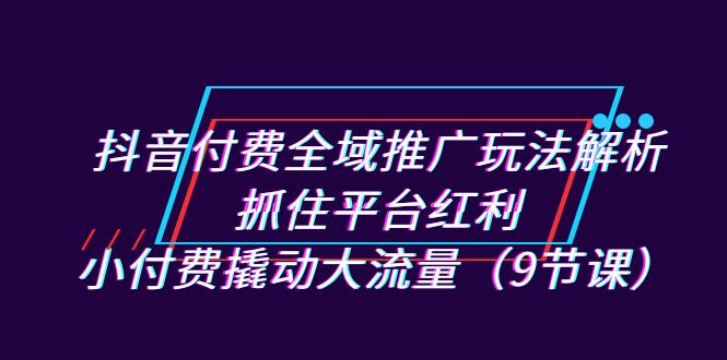 抖音付费全域推广玩法解析：抓住平台红利，小付费撬动大流量（9节课）-<a href=