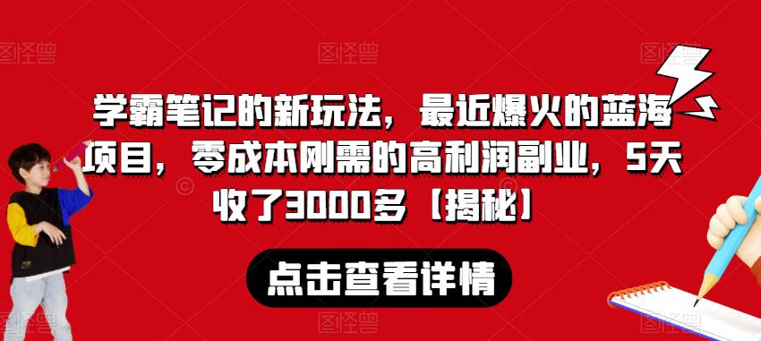 学霸笔记的新玩法，最近爆火的蓝海项目，零成本刚需的高利润副业，5天收了3000多【揭秘】-<a href=