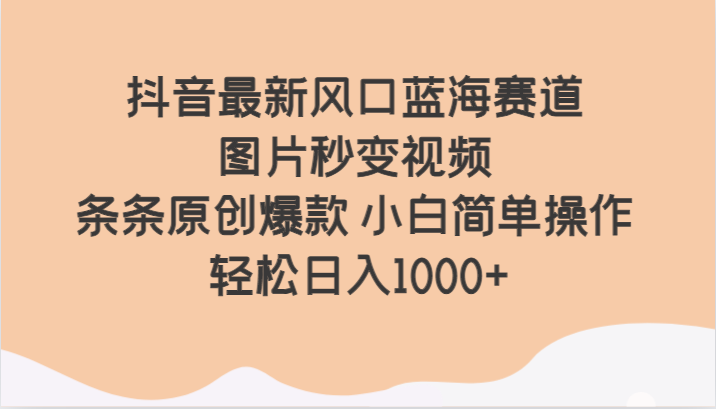 抖音最新风口蓝海赛道 图片秒变视频 条条原创爆款 小白简单操作 轻松日入1000+-<a href=