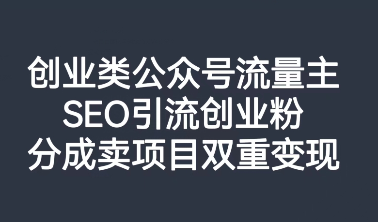 创业类公众号流量主，SEO引流创业粉，分成卖项目双重变现【揭秘】-<a href=