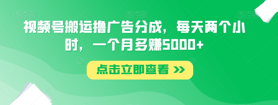 视频号搬运撸广告分成，每天两个小时，一个月多赚5000+-<a href=