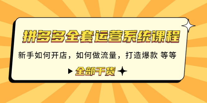 （4430期）拼多多全套运营系统课程：新手如何开店 如何做流量 打造爆款 等等 全部干货-<a href=