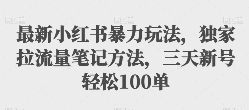 最新小红书暴力玩法，独家拉流量笔记方法，三天新号轻松100单【揭秘】-<a href=