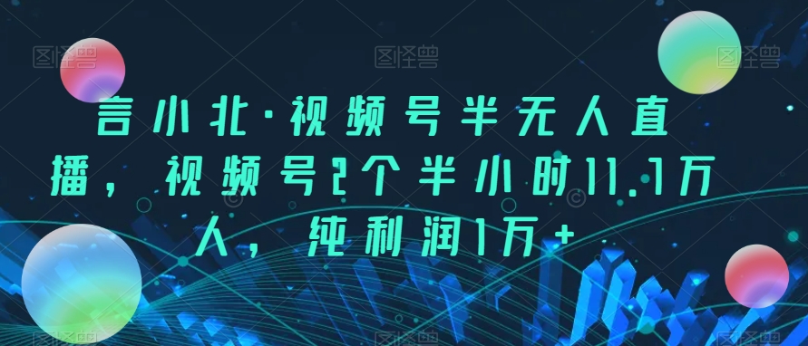 言小北·视频号半无人直播，视频号2个半小时11.7万人，纯利润1万+-<a href=