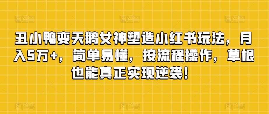丑小鸭变天鹅女神塑造小红书玩法，月入5万+，简单易懂，按流程操作，草根也能真正实现逆袭！-<a href=