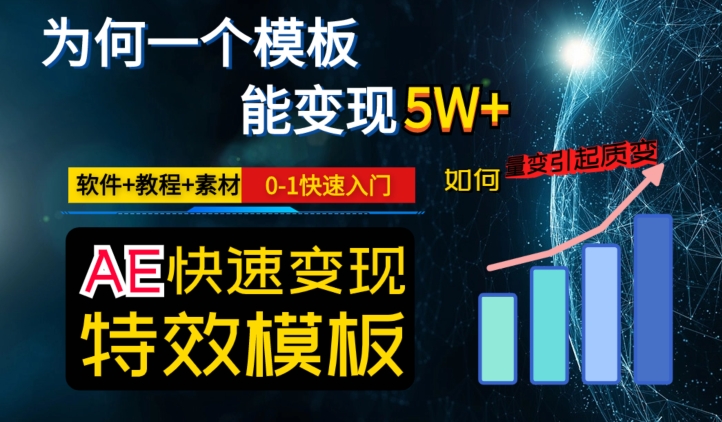 AE视频特效模板变现月入3-5W，0-1快速入门，软件+教程+素材-<a href=
