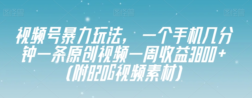视频号暴力玩法，一个手机几分钟一条原创视频一周收益3800+（附820G视频素材）-<a href=