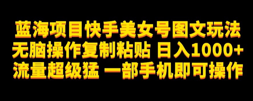 蓝海项目快手美女号图文玩法，无脑操作复制粘贴，日入1000+流量超级猛一部手机即可操作【揭秘】-<a href=