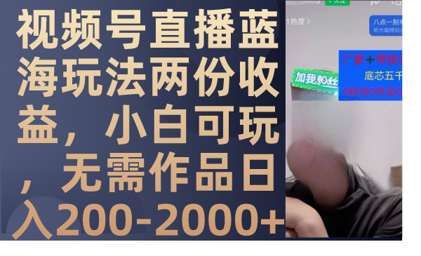 （7635期）视频号直播蓝海玩法两份收益，小白可玩，无需作品日入200-2000+-<a href=