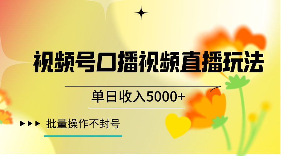 视频号口播视频直播玩法单日收入5000+，一种可以单号持续操作的玩法-<a href=