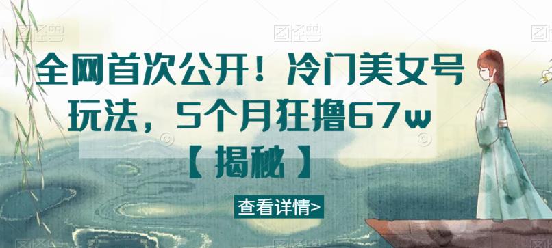 全网首次公开！冷门美女号玩法，5个月狂撸67w【揭秘】-<a href=