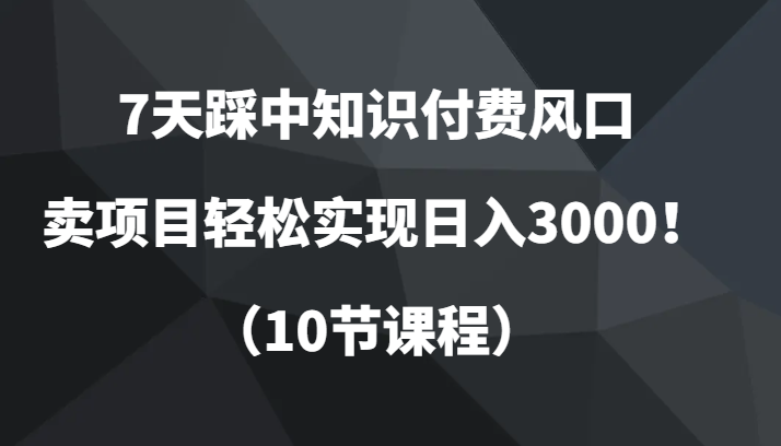 7天踩中知识付费风口，卖项目轻松实现日入3000！（10节课程）-<a href=
